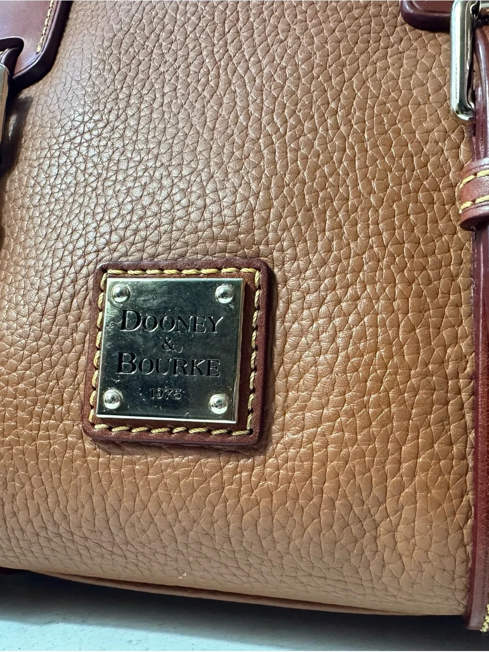 Dooney & Bourke Rustic Brown Pebbled Leather Domed Tassel Satchel - Picture 2 of 12
